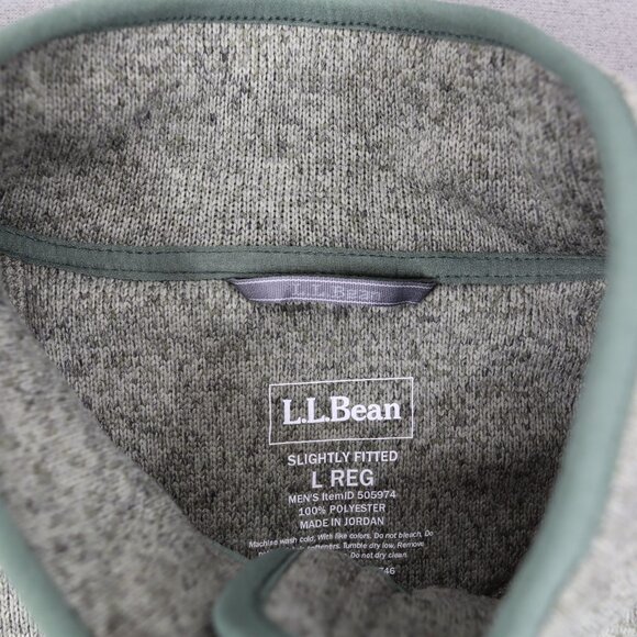 LL Bean Men’s Sweater Fleece Vest Full Zip Slightly Fitted Large Green Logo Knit - Picture 2 of 6